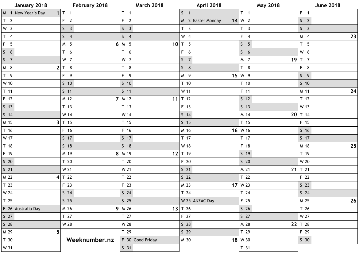 2018 Calendar With Week Numbers And Holidays For Australia Official