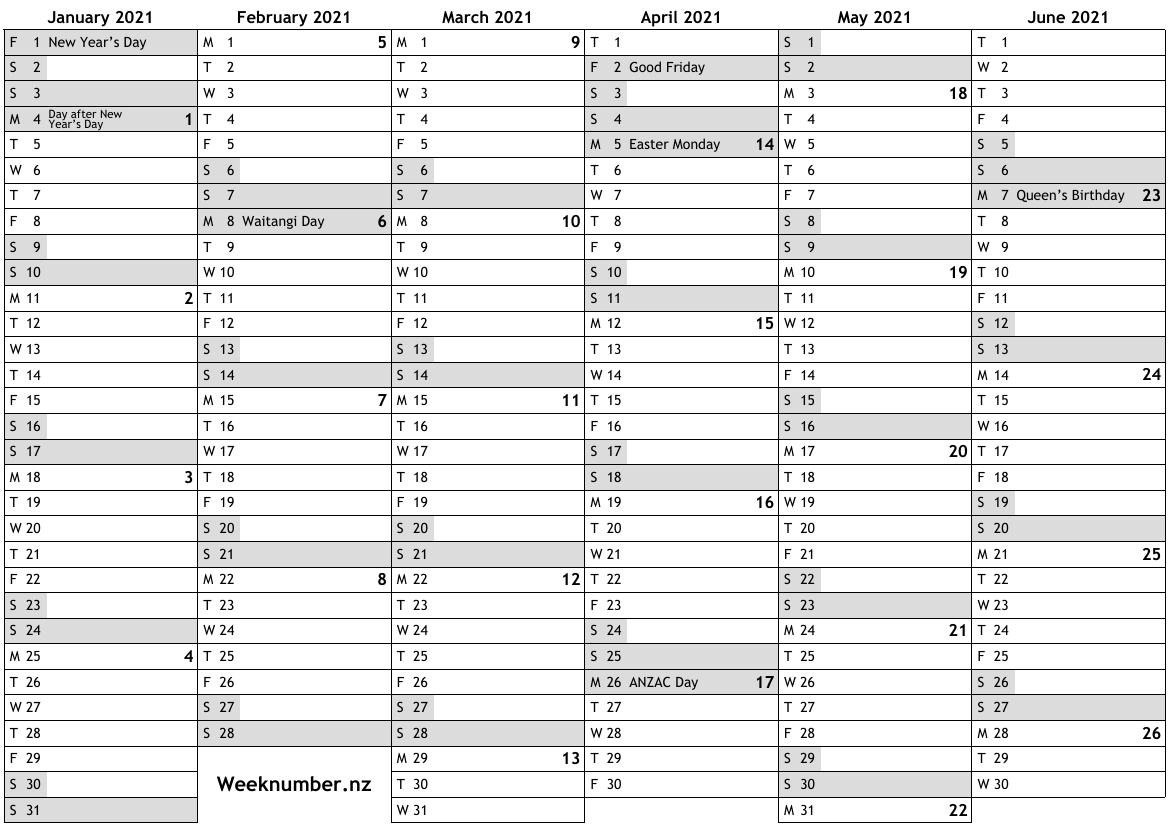 2021 Calendar With Week Numbers And Holidays For New Zealand Official